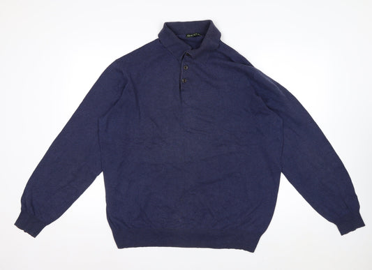 Orvis Men's Blue Cotton Silk Cashmere Long Sleeve Polo - Size L