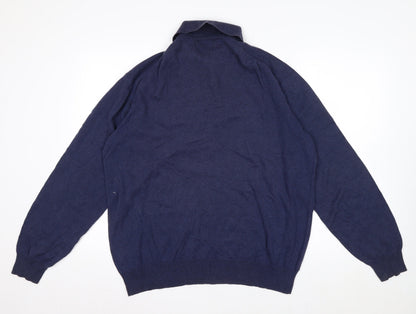 Orvis Men's Blue Cotton Silk Cashmere Long Sleeve Polo - Size L