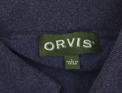 Orvis Men's Blue Cotton Silk Cashmere Long Sleeve Polo - Size L