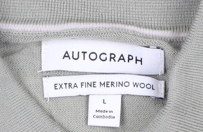 Marks and Spencer Men’s Green Merino Wool Collared Henley Jumper L