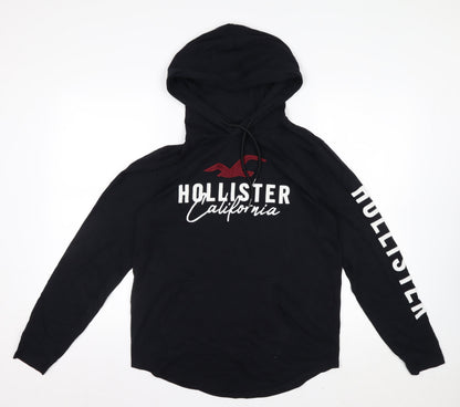 Hollister Men's Black Pullover Hoodie Small Cotton Graphic Logo