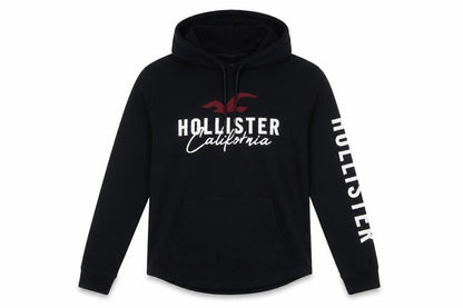 Hollister Men's Black Pullover Hoodie Small Cotton Graphic Logo