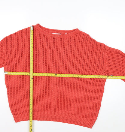 FatFace Women Red Cotton Knit Jumper Size 16 Crew Neck Long Sleeve
