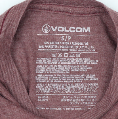 Volcom Men’s Red Long Sleeve Graphic Logo Crew Neck Top Size S