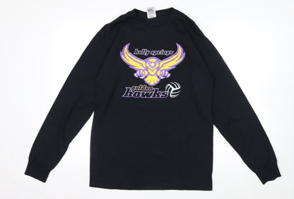 Fruit of the Loom Mens Black Long Sleeve Graphic Sports T-Shirt Size M