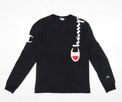 Champion Men's Black Small Long Sleeve Graphic Cotton Top