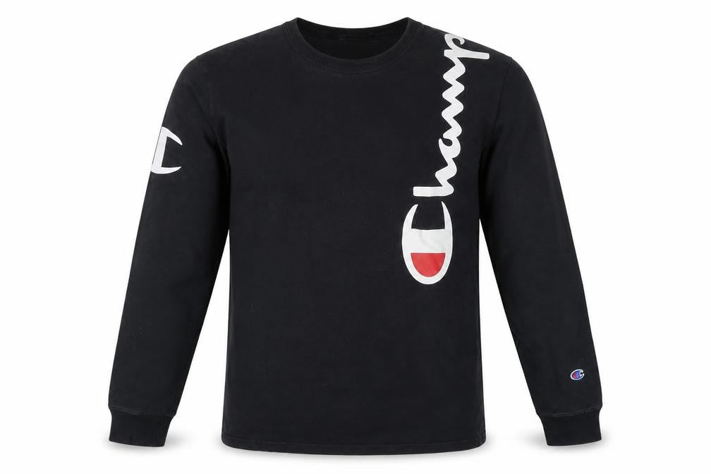 Champion Men's Black Small Long Sleeve Graphic Cotton Top