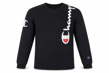 Champion Men's Black Small Long Sleeve Graphic Cotton Top