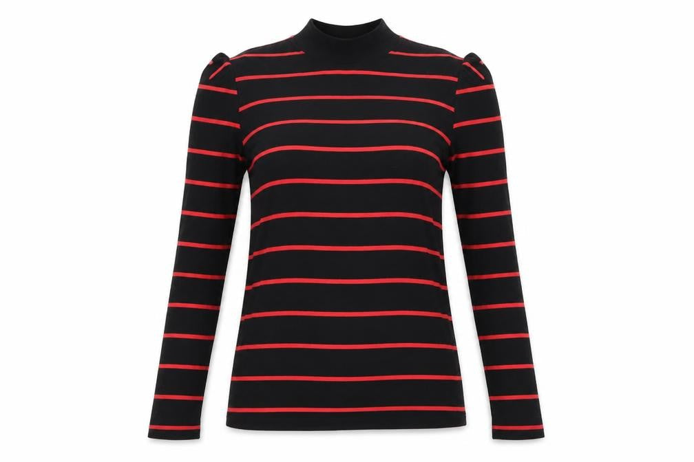 Next Womens Black Red Striped Roll Neck Cold Shoulder Top Size 14