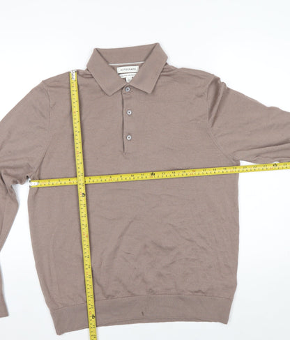 Marks and Spencer Men Brown Merino Wool Collared Henley Jumper L