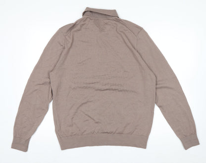 Marks and Spencer Men Brown Merino Wool Collared Henley Jumper L