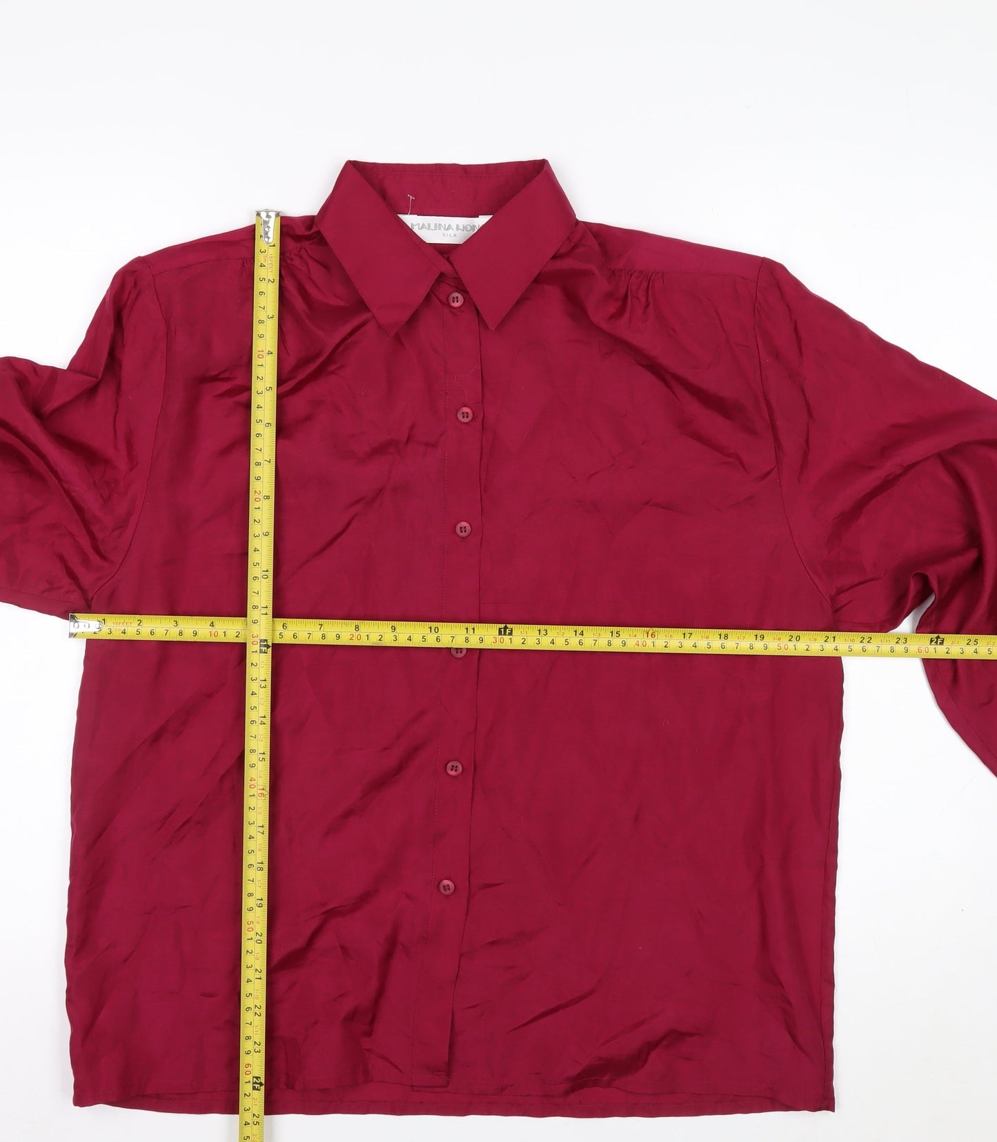 Malina Wding Women's Red Silk Long Sleeve Button-Up Shirt Size 12