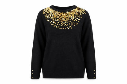 Blancheporte Womens Black Sequin Crew Neck Long Sleeve Jumper Size 12