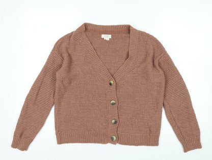Fat Face Women’s Brown Cotton Knit Cardigan Size 12 V-Neck