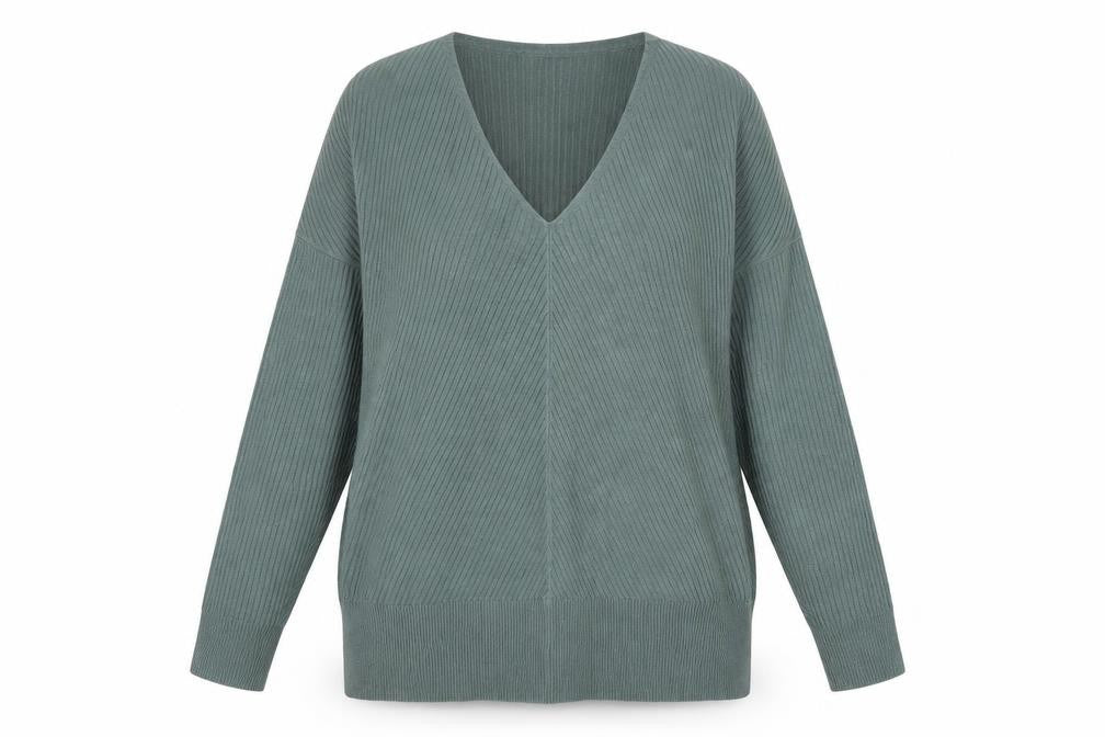 Nutmeg Women Green V-Neck Long Sleeve Pullover Jumper Size 10