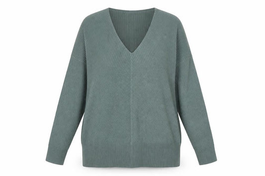 Nutmeg Women Green V-Neck Long Sleeve Pullover Jumper Size 10