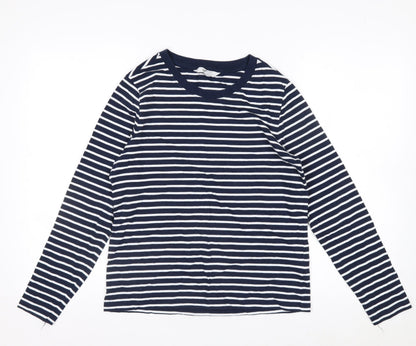 Marks and Spencer Women's Blue Striped Long Sleeve Cotton T-Shirt Size 8