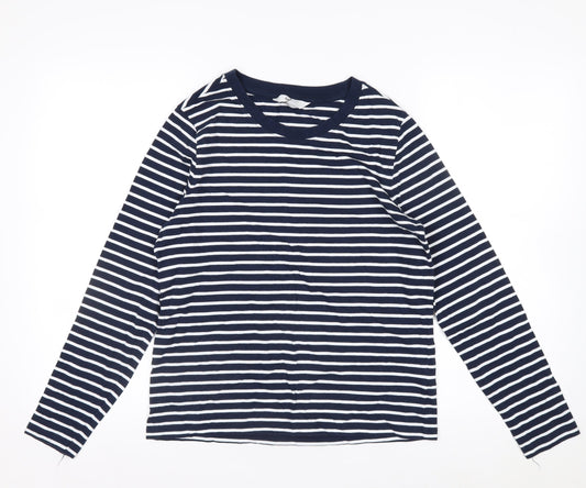 Marks and Spencer Women's Blue Striped Long Sleeve Cotton T-Shirt Size 8