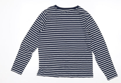 Marks and Spencer Women's Blue Striped Long Sleeve Cotton T-Shirt Size 8