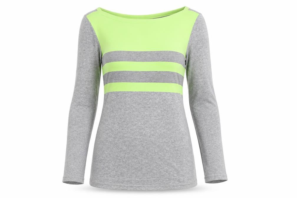 Gap Women's Grey and Green Boat Neck Long Sleeve T-Shirt XS