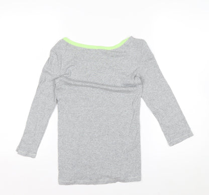 Gap Women's Grey and Green Boat Neck Long Sleeve T-Shirt XS