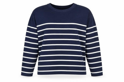 Stradivarius Women Navy Blue Stripe Pullover Sweatshirt Size 12