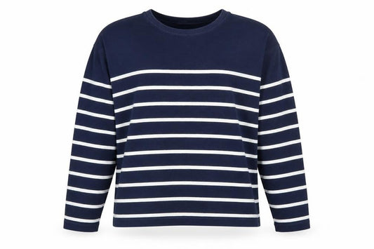 Stradivarius Women Navy Blue Stripe Pullover Sweatshirt Size 12