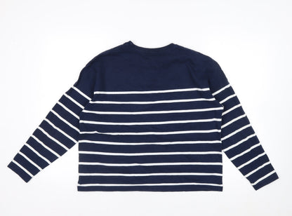 Stradivarius Women Navy Blue Stripe Pullover Sweatshirt Size 12