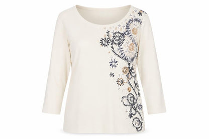 Marks & Spencer Women’s Ivory Floral Long Sleeve Cotton T-Shirt Size 16