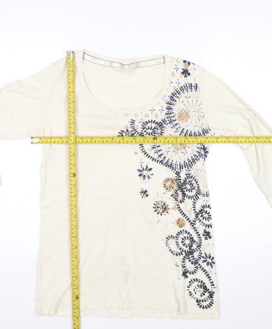 Marks and Spencer Women’s Ivory Floral Long Sleeve Cotton T-Shirt Size 16