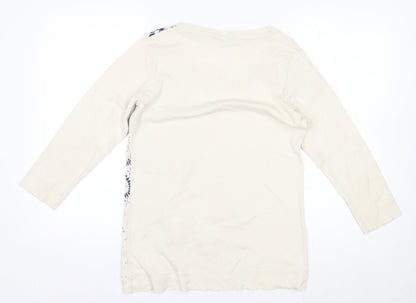 Marks and Spencer Women’s Ivory Floral Long Sleeve Cotton T-Shirt Size 16