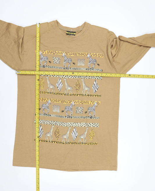 Jouly Women Brown Animal Print Long Sleeve Vintage T-Shirt One Size