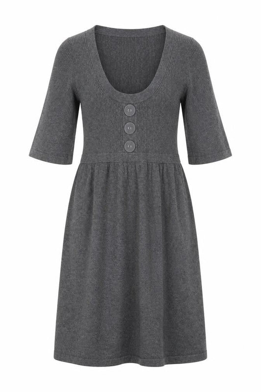 Front view of French Connection Women’s Grey Knit Fit & Flare Dress, size UK 10