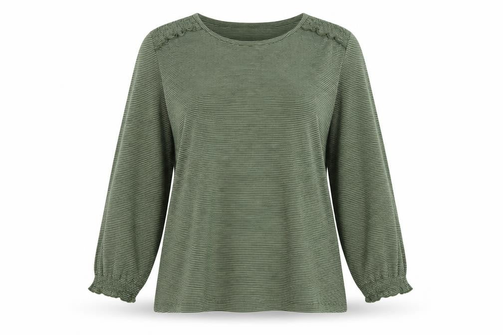 Fat Face Women's Green Striped Long Sleeve Cotton T-Shirt Size 10