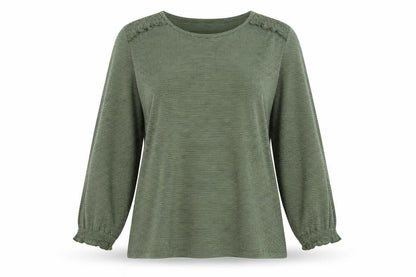 Fat Face Women's Green Striped Long Sleeve Cotton T-Shirt Size 10