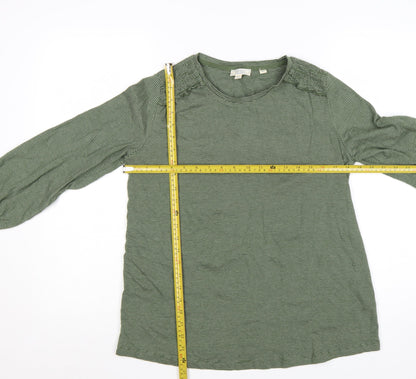 Fat Face Women's Green Striped Long Sleeve Cotton T-Shirt Size 10