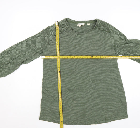 Fat Face Women's Green Striped Long Sleeve Cotton T-Shirt Size 10