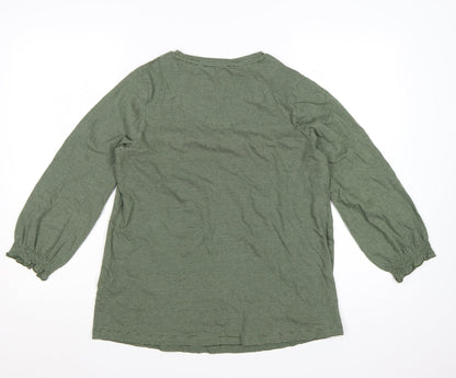 Fat Face Women's Green Striped Long Sleeve Cotton T-Shirt Size 10