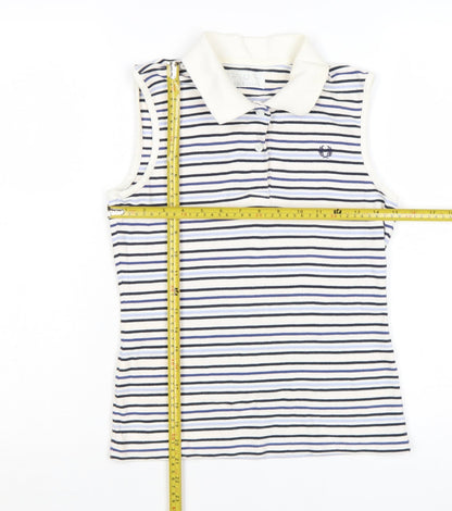 Fred Perry Womens White Blue Striped Sleeveless Polo Shirt UK 12