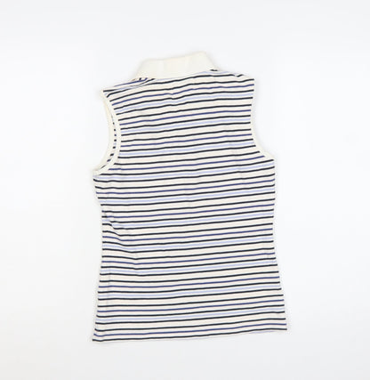 Fred Perry Womens White Blue Striped Sleeveless Polo Shirt UK 12