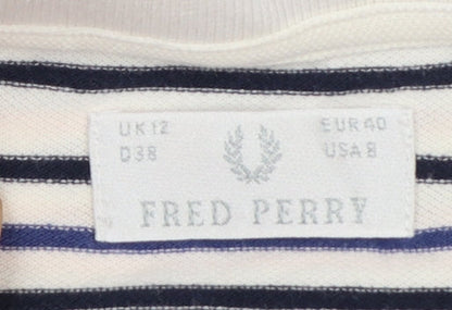 Fred Perry Womens White Blue Striped Sleeveless Polo Shirt UK 12