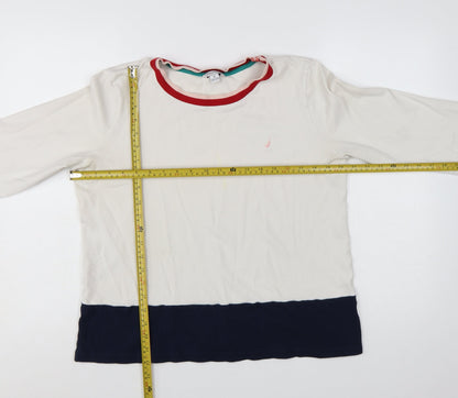 Nautica Women Ivory Navy Colourblock Cotton Pullover Sweatshirt XL