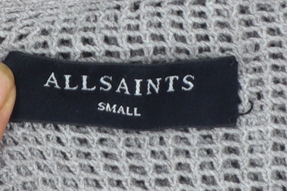 AllSaints Men's Grey Cotton Open-Knit Crew Neck Jumper Size S