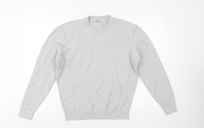 Zara Men's Grey Wool Jumper M Crew Neck Pullover Classic Knit
