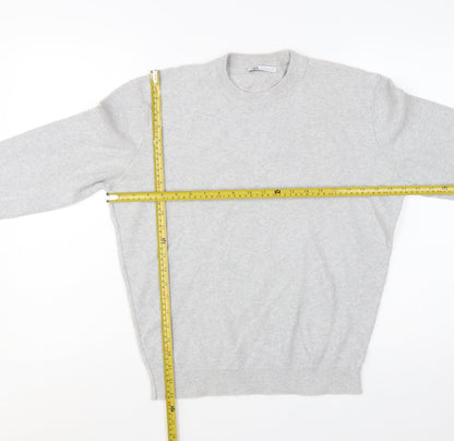 Zara Men's Grey Wool Jumper M Crew Neck Pullover Classic Knit