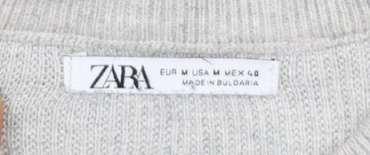 Zara Men's Grey Wool Jumper M Crew Neck Pullover Classic Knit