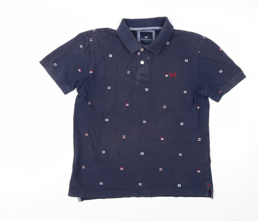 Crew Clothing Men’s Blue Geometric Cotton Polo Shirt Size M