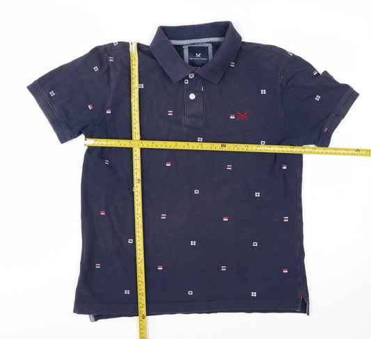 Crew Clothing Men’s Blue Geometric Cotton Polo Shirt Size M