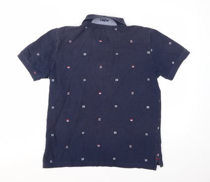 Crew Clothing Men’s Blue Geometric Cotton Polo Shirt Size M