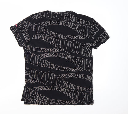 Being Human Men Black Graphic Logo Cotton Short Sleeve T-Shirt M